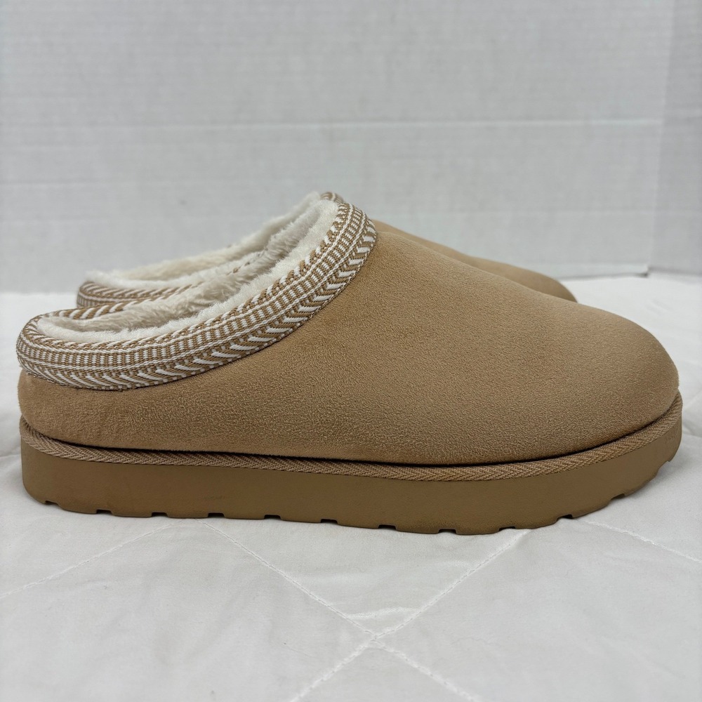 Makalu Faux Fur Lined Clog Slippers Womens 10 Tan Suede Look Platform Mule‎ - Picture 5 of 13